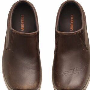 Merrell Brown Leather Slip On Clogs Air Cushion Comfort Shoes Women’s 9